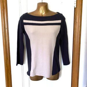 Max Mara Weekend Casual Jersey | Women's Navy & Beige Long Sleeve Shirt